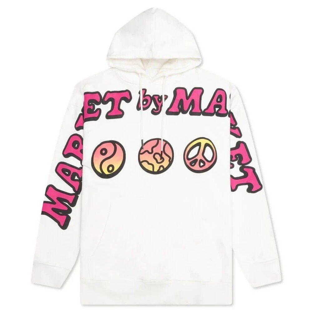 Market Cali Lock Peace Hoodie Cream Size S NWT Graphic Pullover